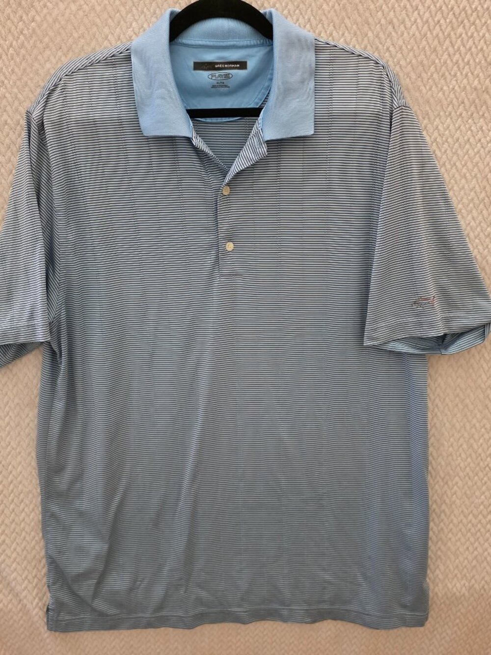 GREG NORMAN PLAY DRY MEN'S XL/TALL Blue-Black STRIPED POLO GOLF SHIRT!